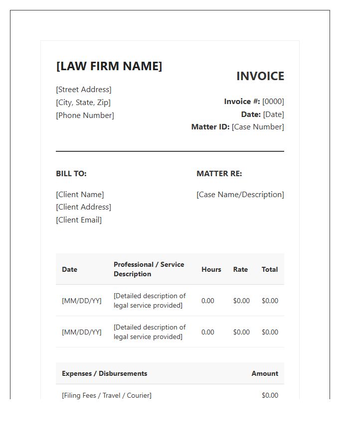 Professional Legal Services Invoice Template