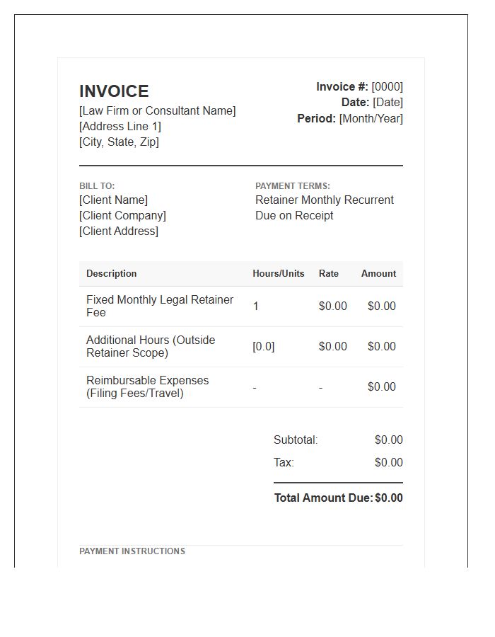 Retainer Based Legal Consultant Invoice Template