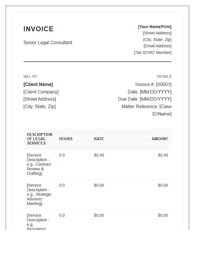 Senior Legal Consultant Invoice Template