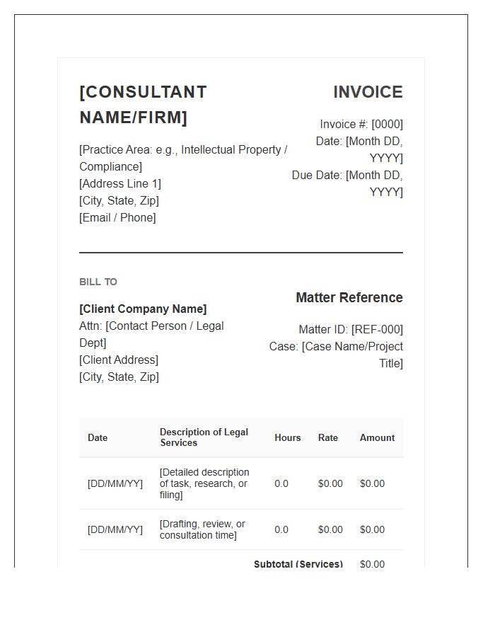 Specialized Legal Consultant Invoice Template