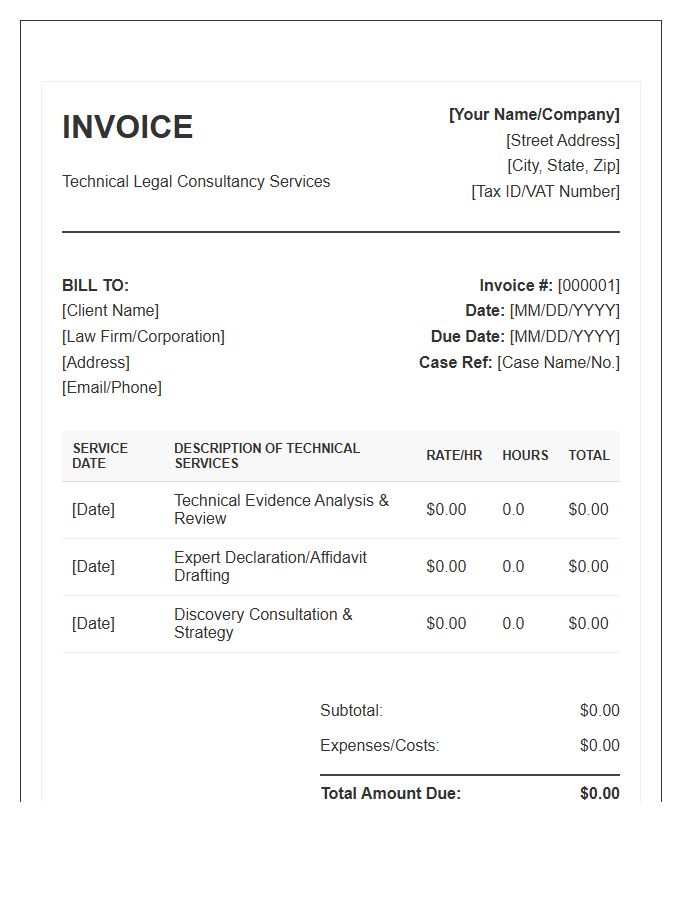 Technical Legal Consultant Invoice Template