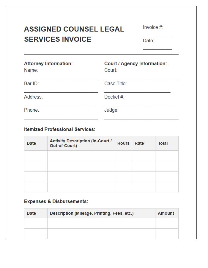 Assigned Counsel Legal Services Invoice Template