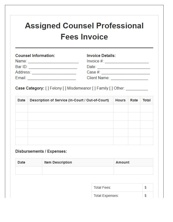 Assigned Counsel Professional Fees Invoice Template