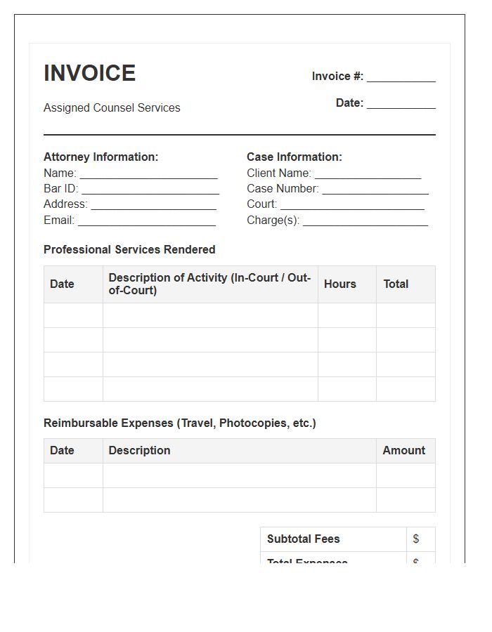 Assigned Counsel Representation Services Invoice Template