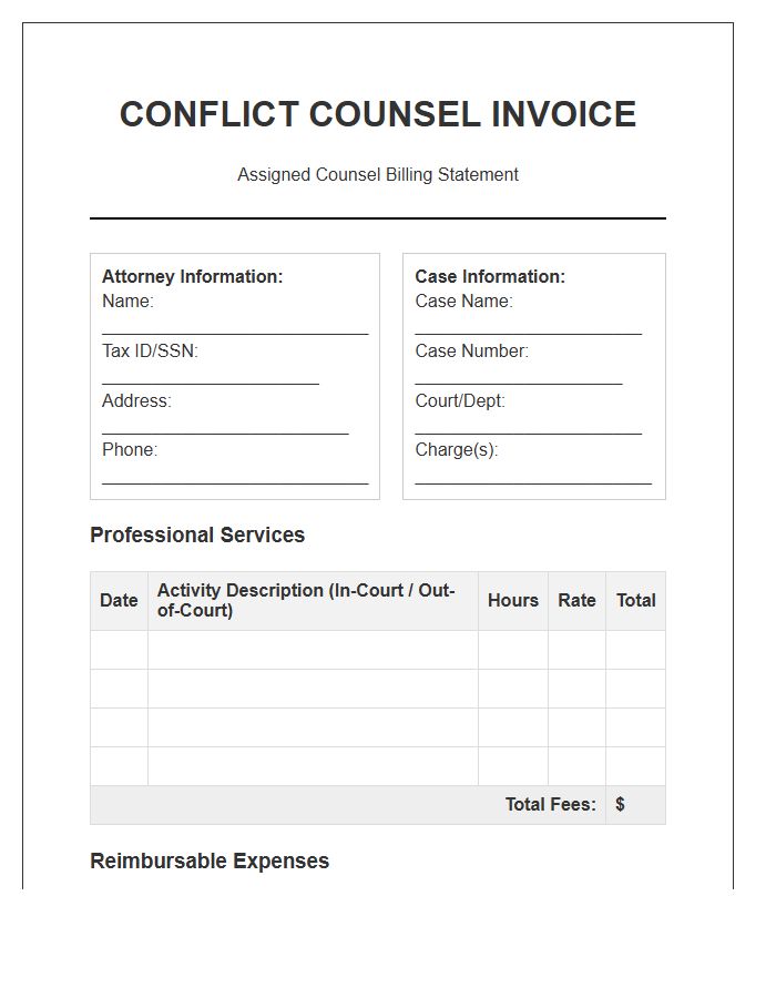 Conflict Counsel Assigned Counsel Invoice Template