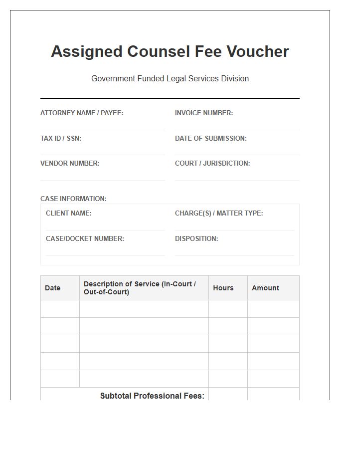 Government Funded Assigned Counsel Invoice Template