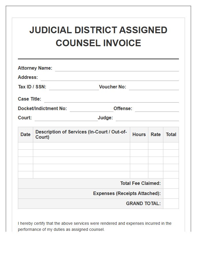 Judicial District Assigned Counsel Invoice Template