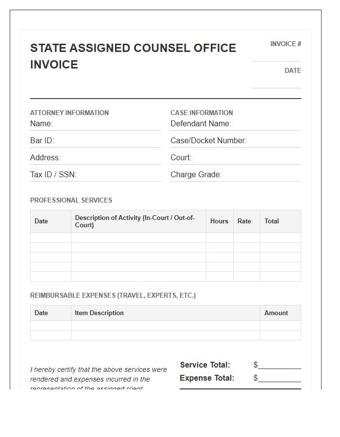 State Assigned Counsel Office Invoice Template