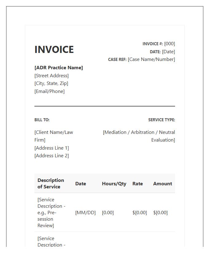 Alternative Dispute Resolution Invoice Template