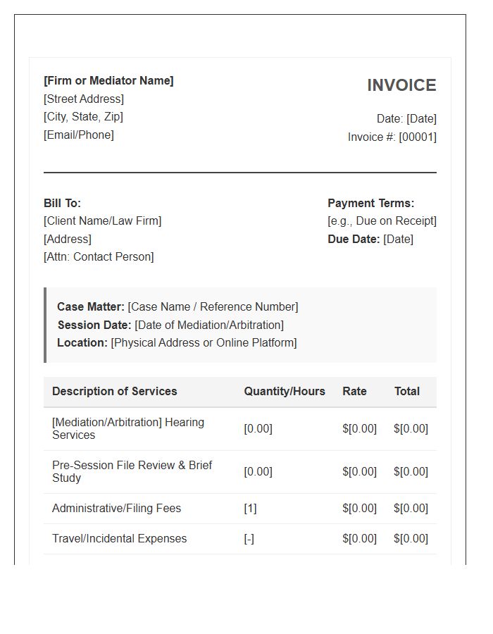 Conflict Mediation And Arbitration Invoice Template