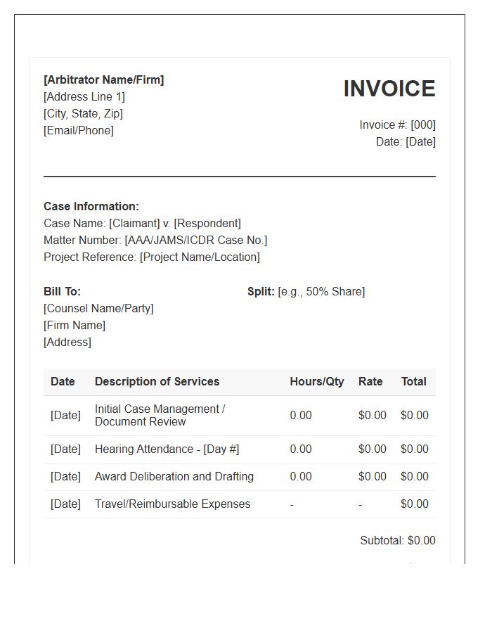 Construction Dispute Arbitrator Invoice Template