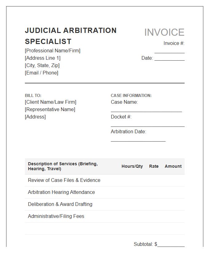 Judicial Arbitration Specialist Invoice Template