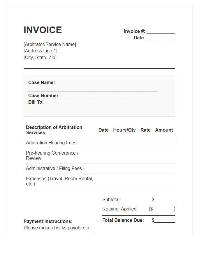 Mandatory Arbitration Service Invoice Template