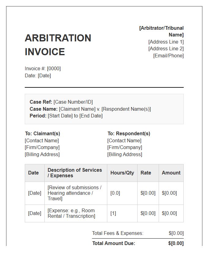 Multi Party Arbitration Billing Invoice Template