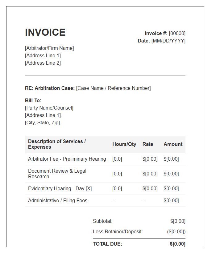 Neutral Third Party Arbitration Invoice Template