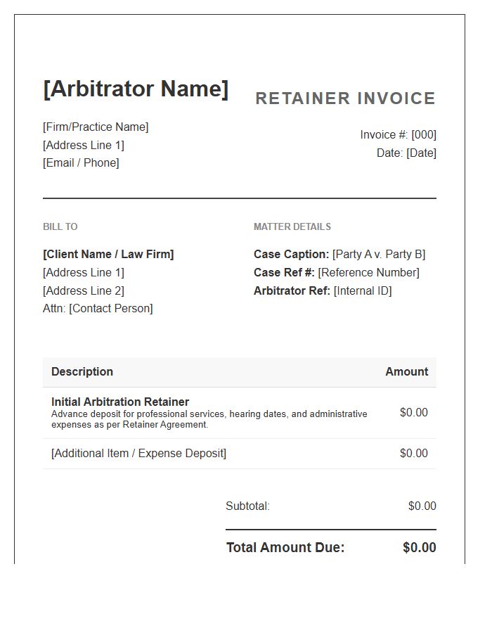 Private Arbitrator Retainer Fee Invoice Template
