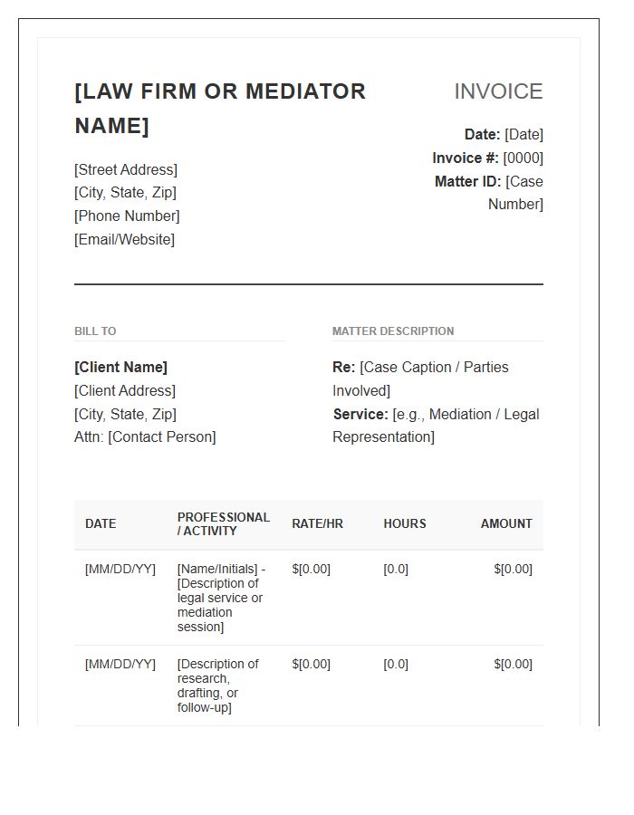 Attorney Mediator Professional Legal Invoice Template