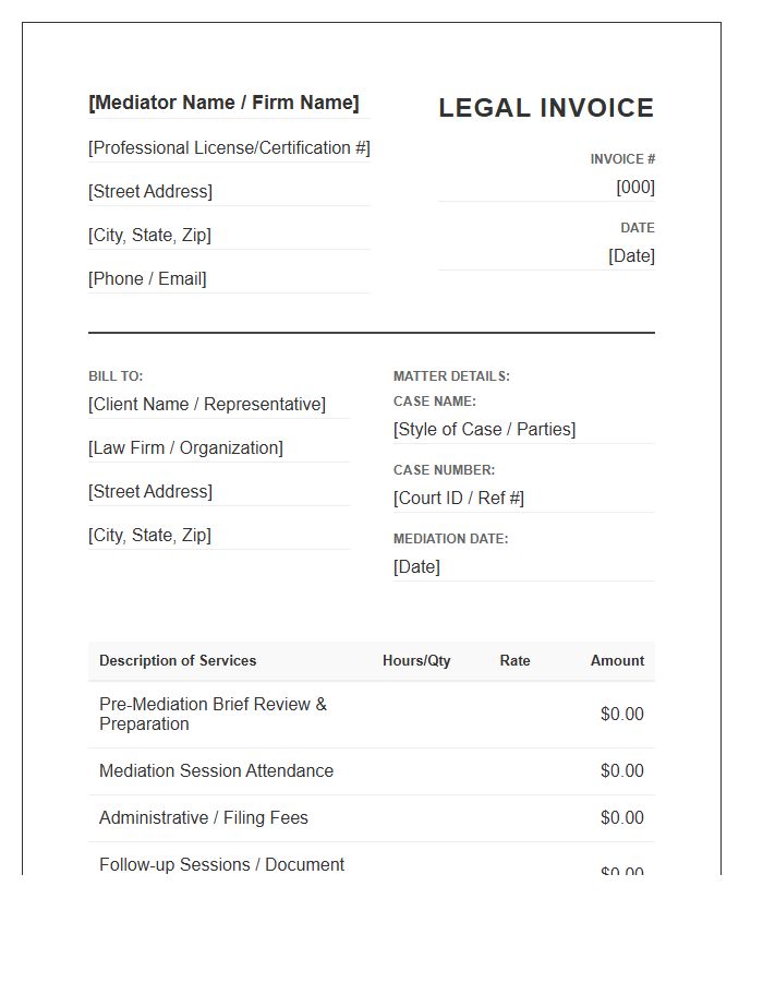 Certified Mediator Professional Legal Invoice Template