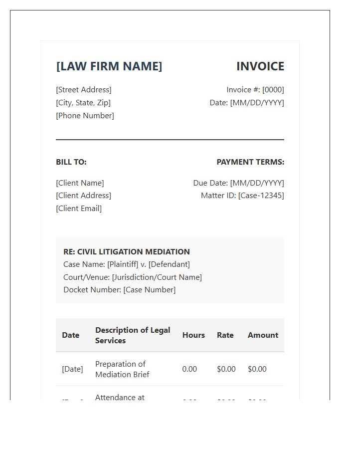 Civil Litigation Mediation Legal Invoice Template