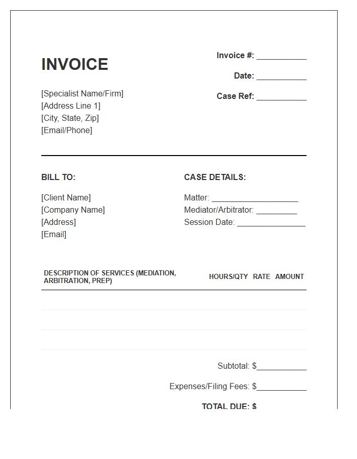 Conflict Resolution Specialist Legal Invoice Template