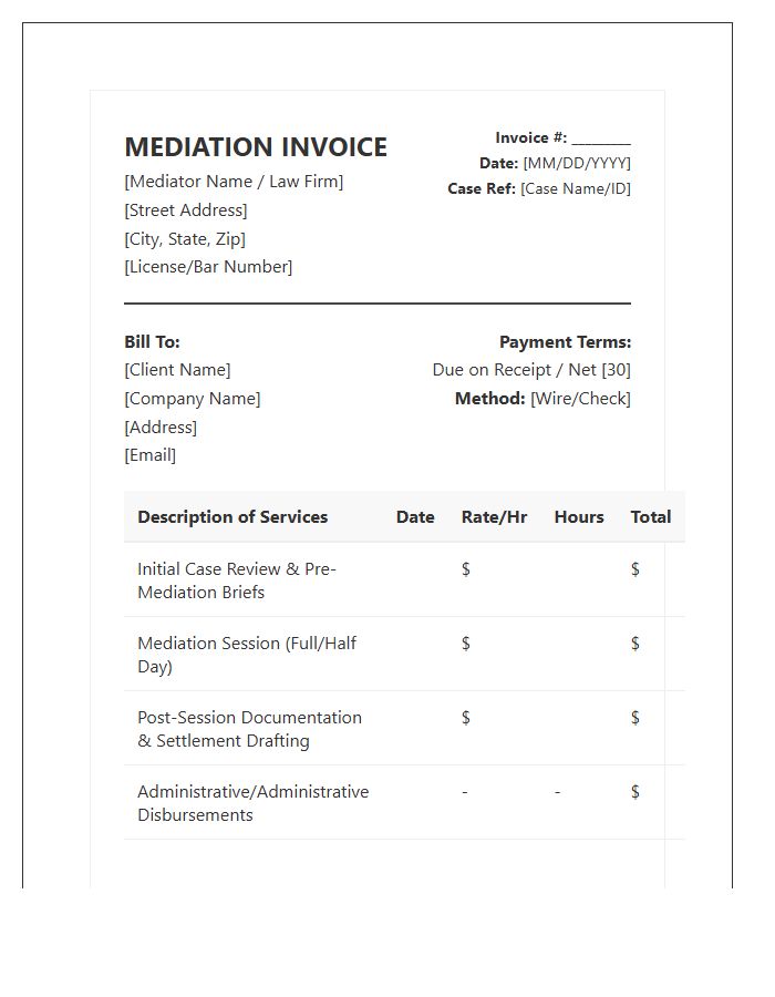 Corporate Mediation Professional Legal Invoice Template