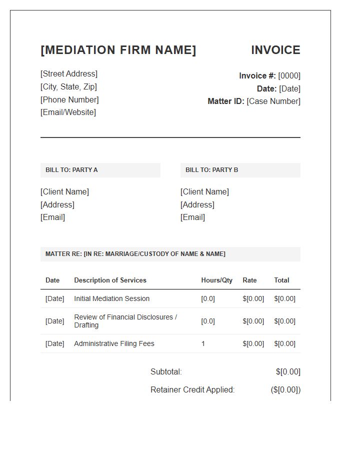 Family Law Mediation Professional Invoice Template
