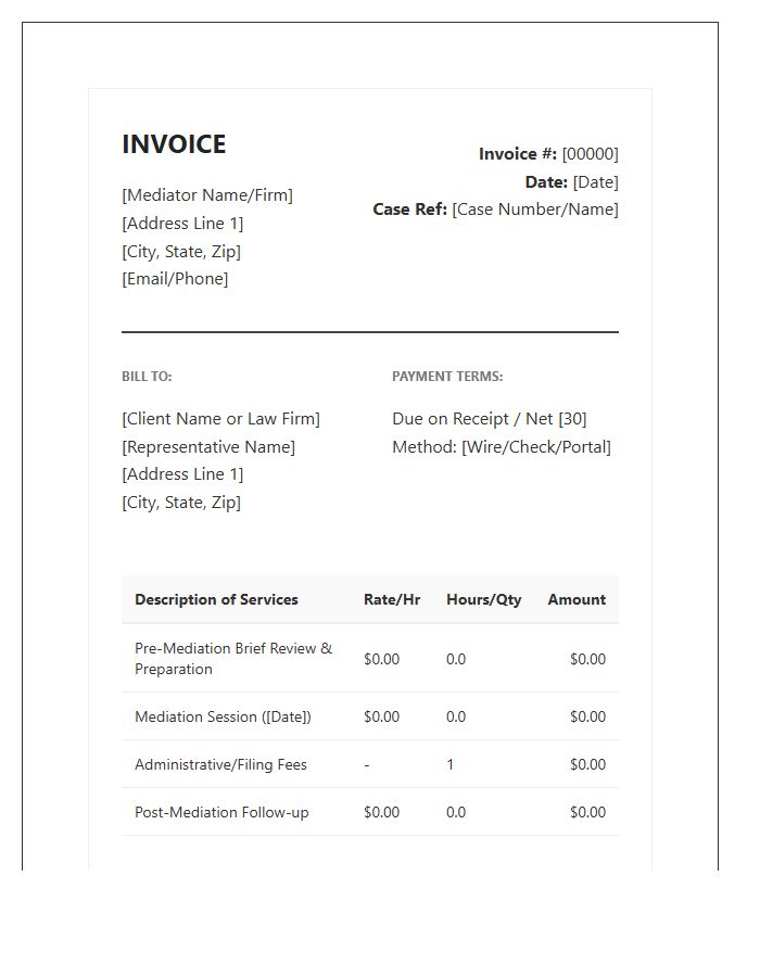Independent Mediator Professional Legal Invoice Template