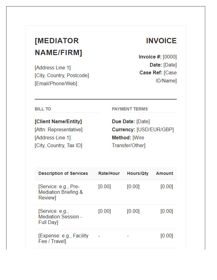 International Mediation Professional Legal Invoice Template