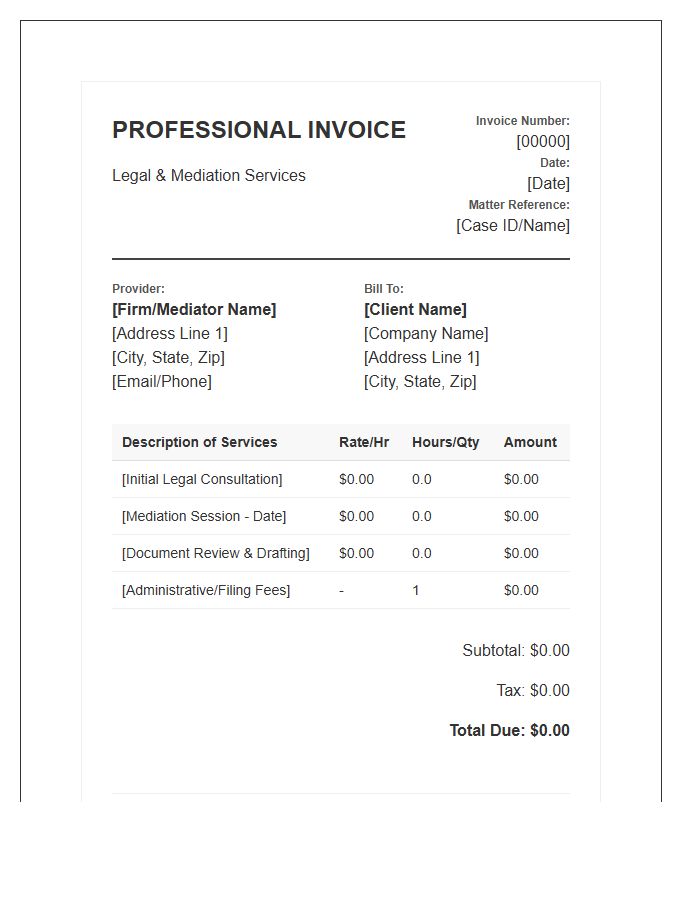 Legal Consultation Mediation Professional Invoice Template