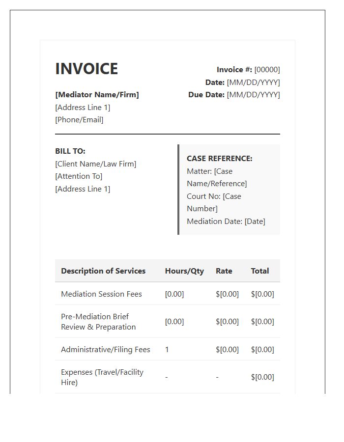 Legal Mediator Professional Services Invoice Template