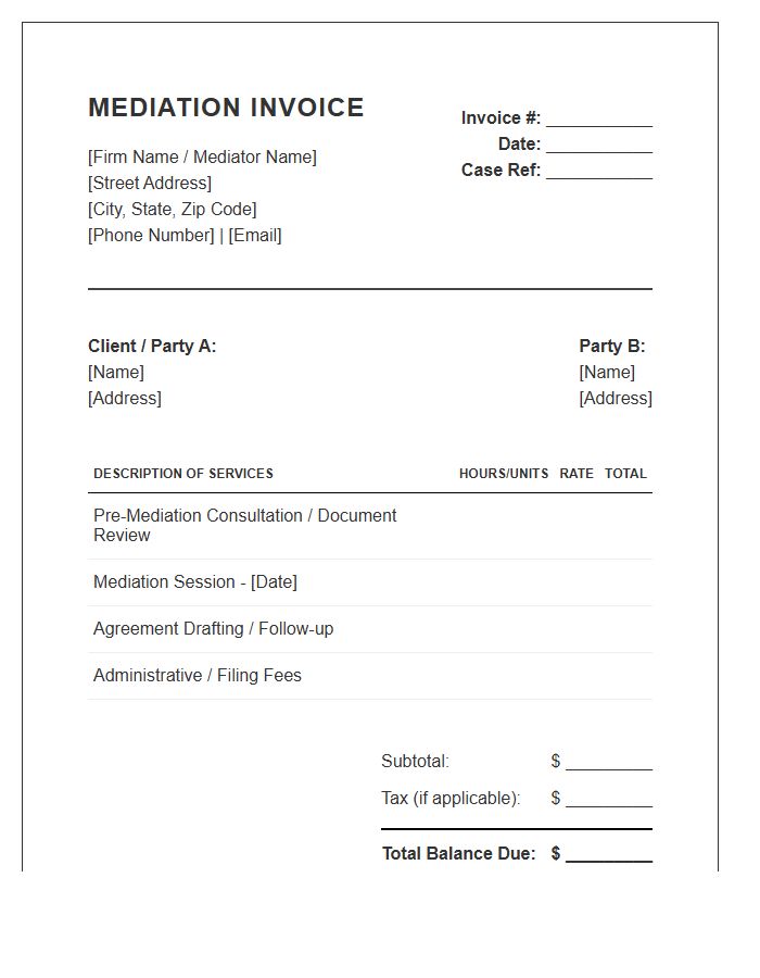 Mediation Professional Legal Invoice Template