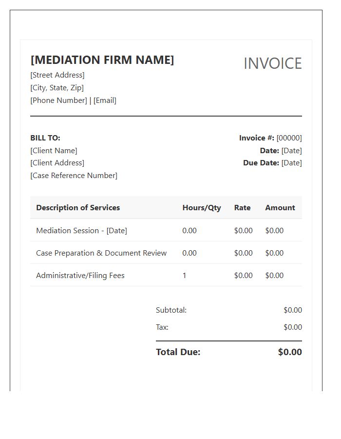 Private Mediation Services Professional Invoice Template