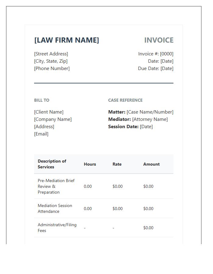 Professional Law Firm Mediation Invoice Template