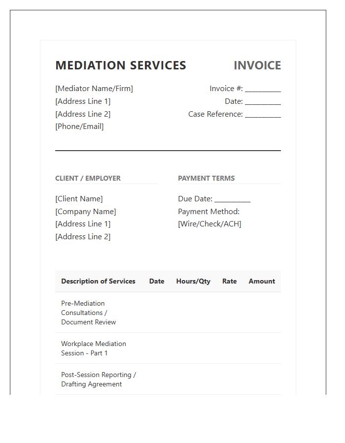 Workplace Mediation Professional Legal Invoice Template