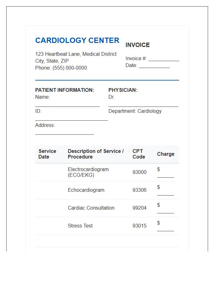 Cardiology Department Patient Invoice Template