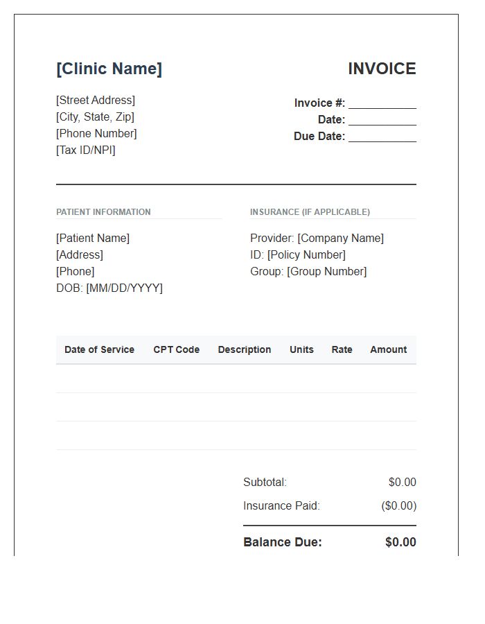 Chiropractic Adjustment Billing Invoice Template