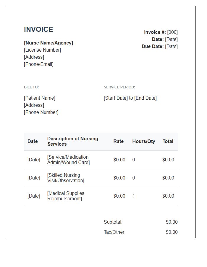 Home Healthcare Nursing Invoice Template