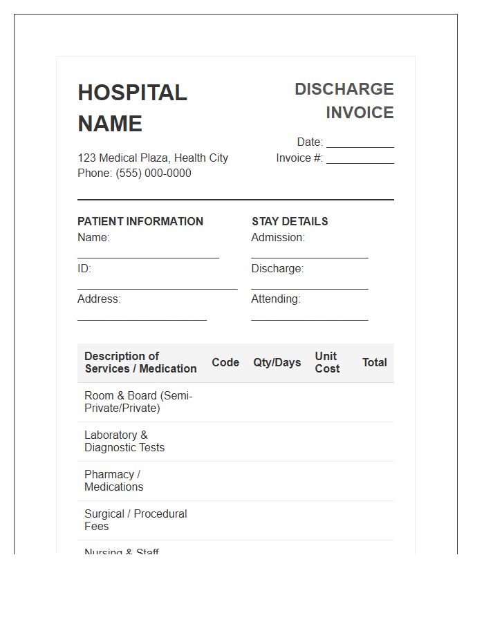 Hospital Stay Discharge Invoice Template
