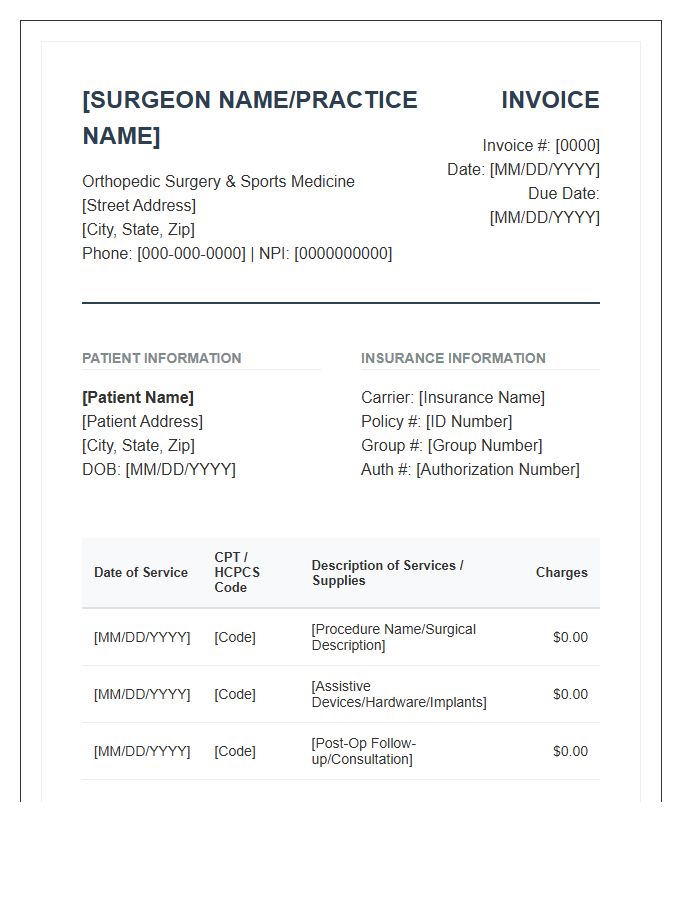Orthopedic Surgery Professional Invoice Template