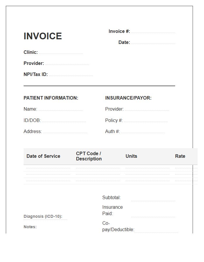 Physical Therapy Treatment Invoice Template
