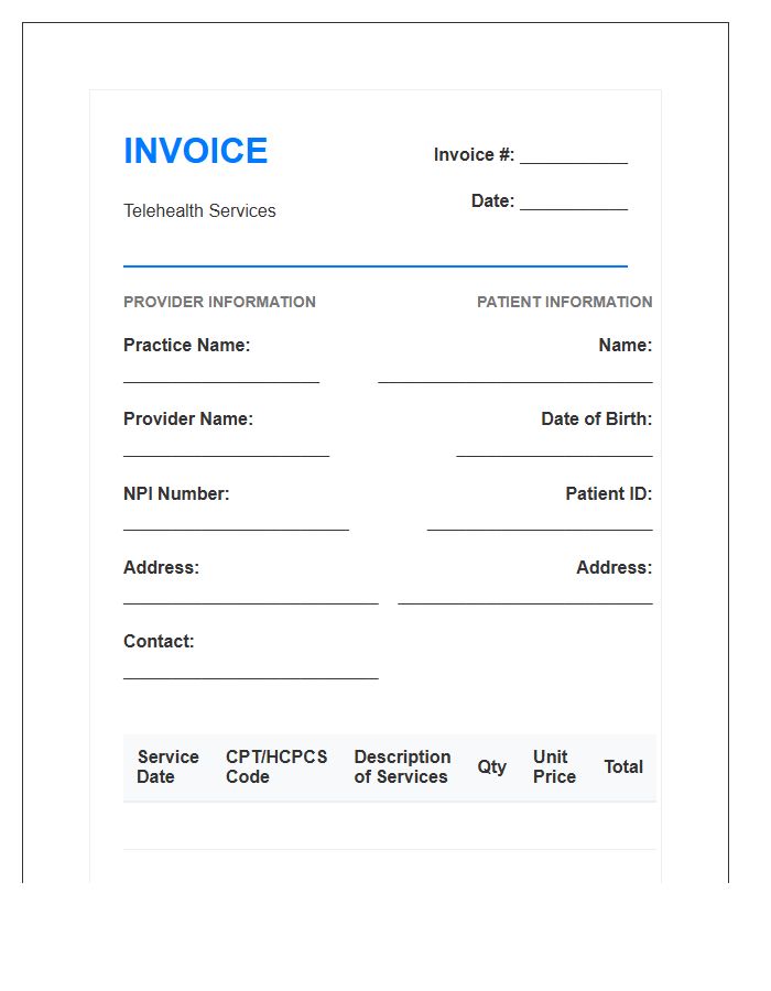 Telehealth Consultation Medical Invoice Template