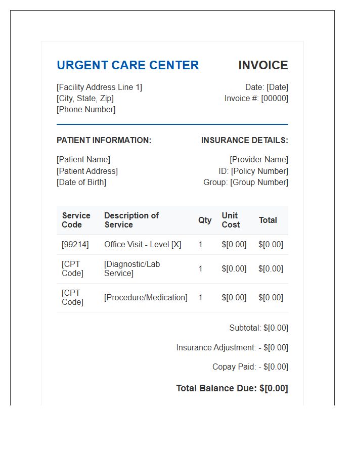 Urgent Care Visit Invoice Template