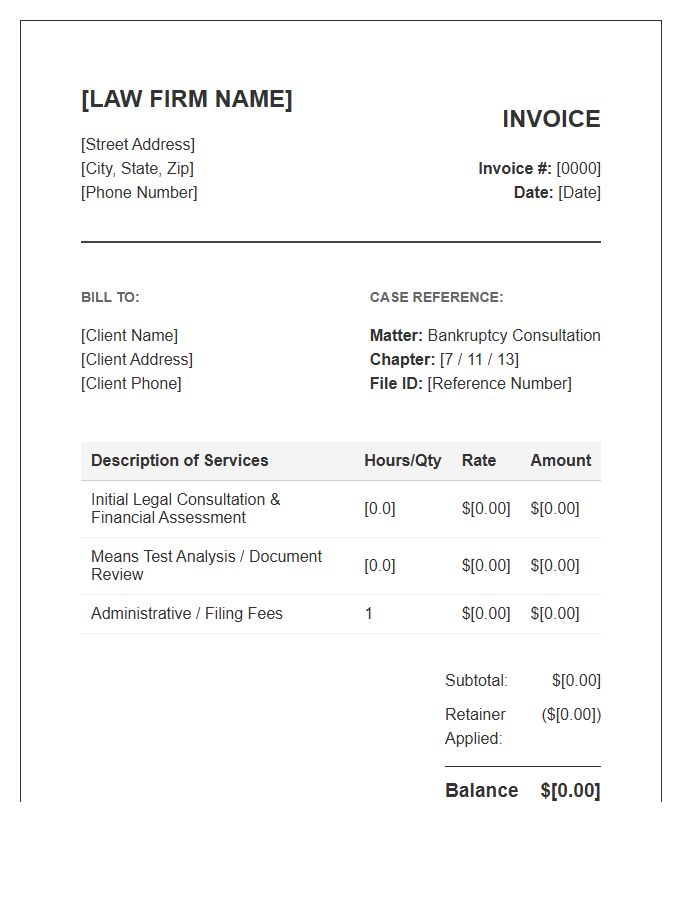 Bankruptcy Attorney Consultation Invoice Template