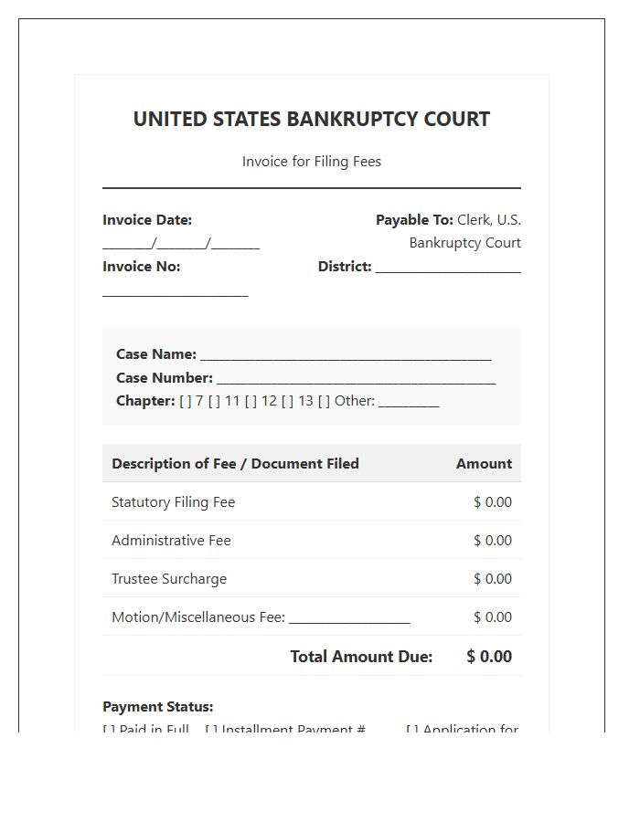 Bankruptcy Court Filing Fee Invoice Template