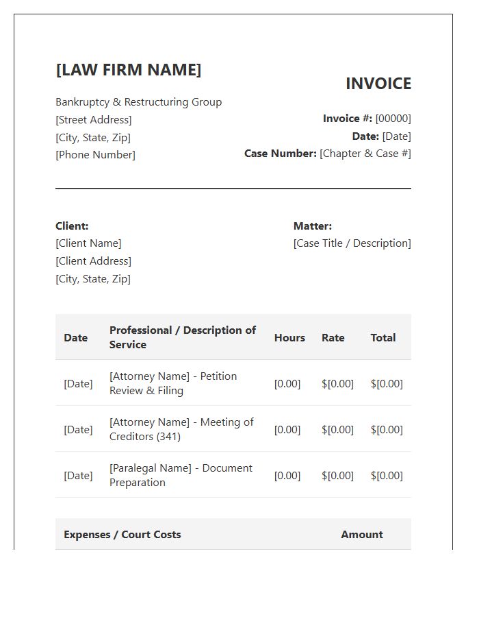 Bankruptcy Law Practice Client Invoice Template