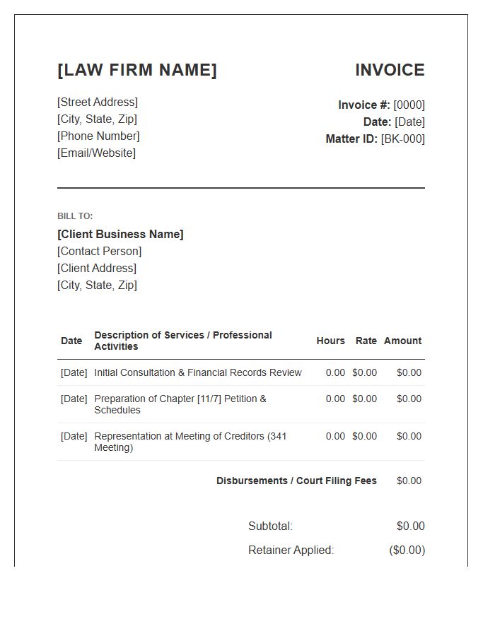 Business Bankruptcy Lawyer Service Invoice Template