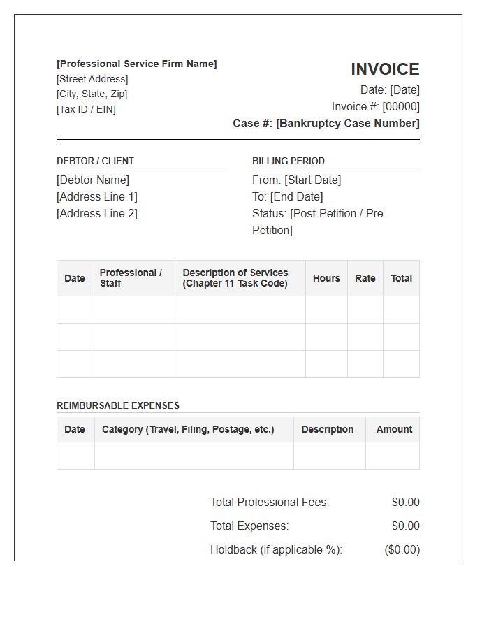 Chapter Eleven Reorganization Service Invoice Template