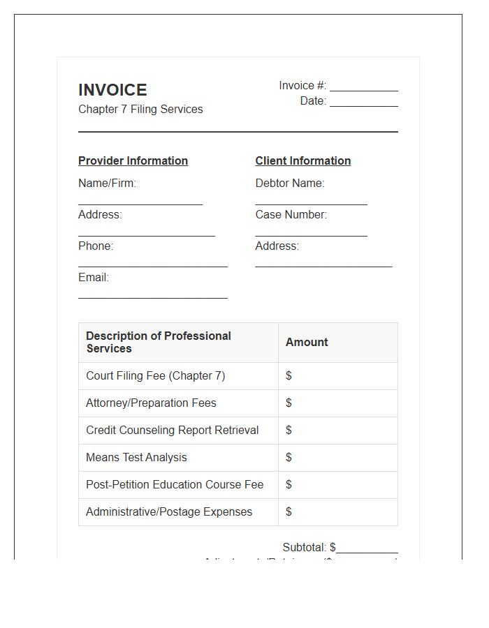 Chapter Seven Filing Service Invoice Template