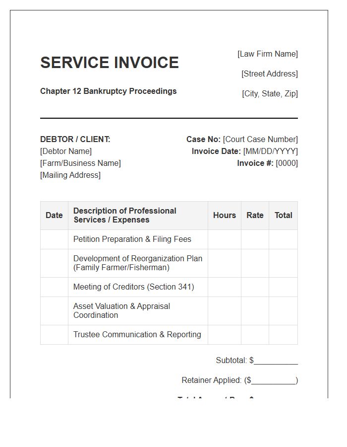Chapter Twelve Bankruptcy Service Invoice Template