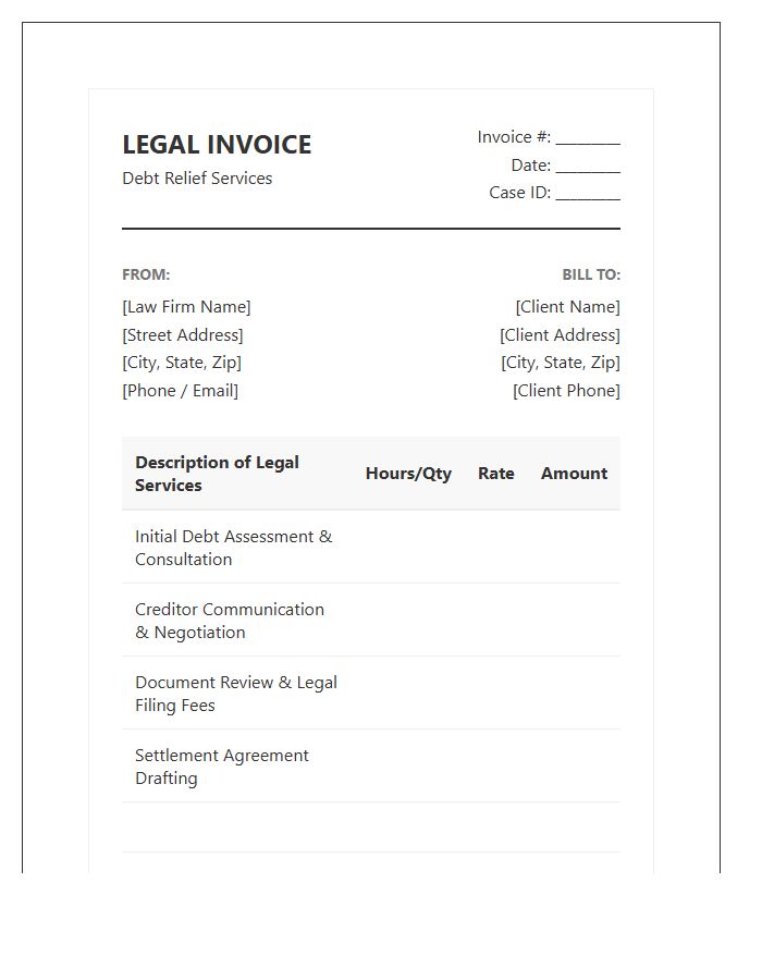 Debt Relief Legal Service Invoice Template